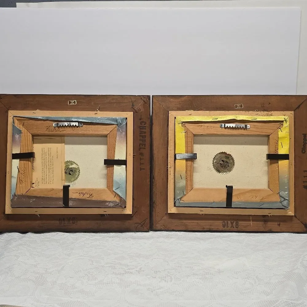 H Hargrove Original Oil Painting Set Lakehouse / Water Wheel Mill Vintage 1983